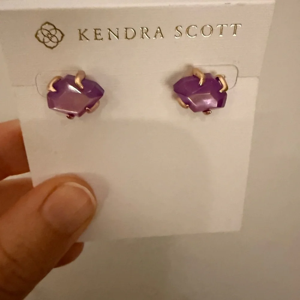 Kendra Scott Purple Stud Earrings in Rose Gold Tone - Picture 4 of 6